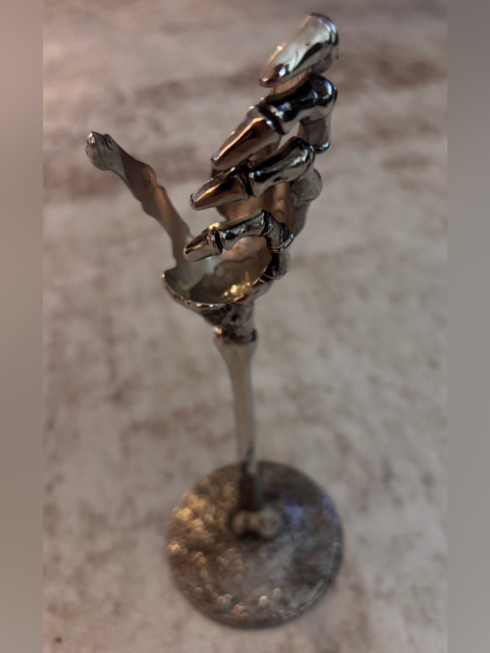 Silver Tone Skeleton Hand Display Holder Gothic Halloween Oddities Decor